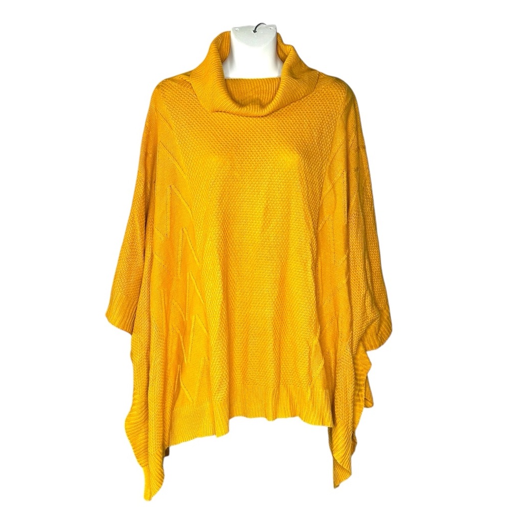 NWT Cable Knit Cowl Neck Poncho Shawl One Size Laurel Grey Mustard Yellow